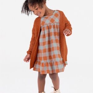 👗 NWT 🔖 Burnt orange Rufflebutts Plaid Long Sleeve Dress